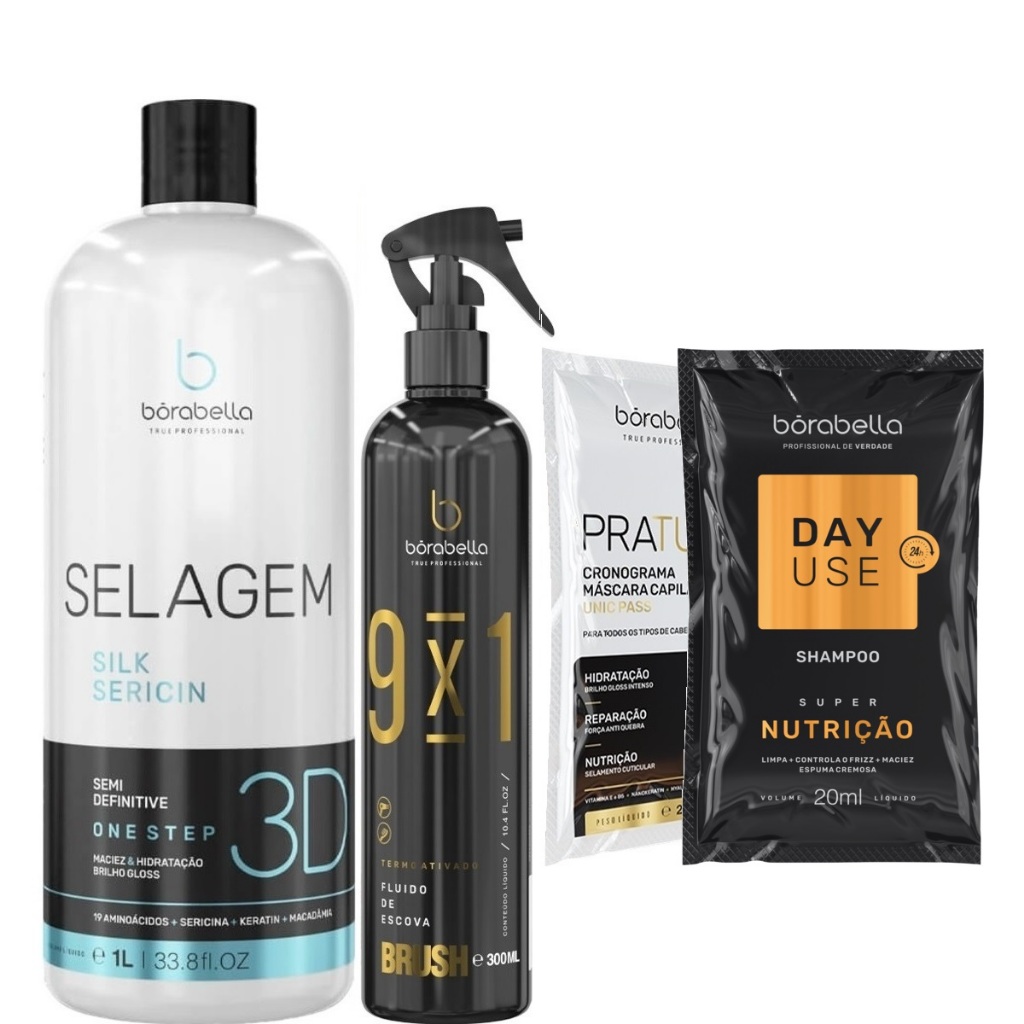 Borabella Selagem 3D 1 Litro + Fluido Escova Brush 300ml em Oferta na Shopee