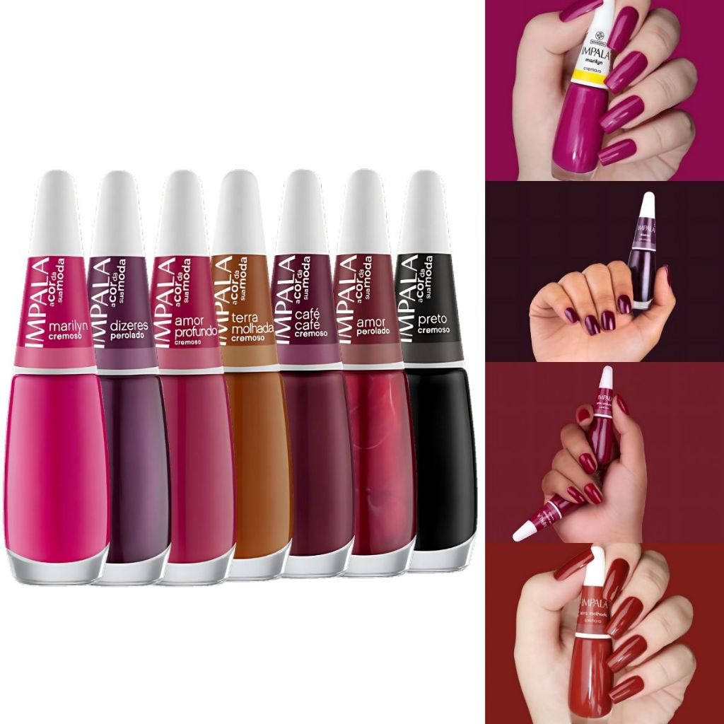 Impala Tons Escuros Kit de Esmalte Impala Preto Vermelho Vinho Roxo 7ml