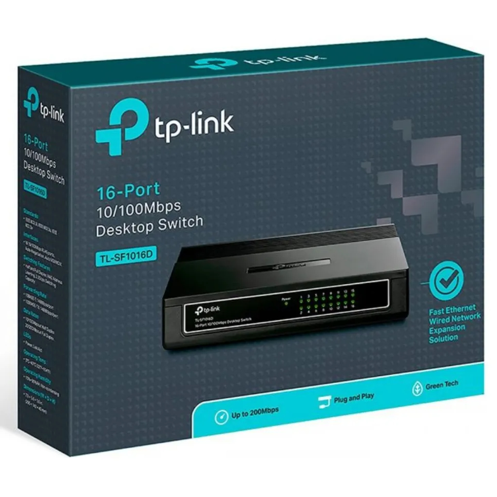 Switch TP-Link TL-SF1016D 16 Portas 10/100Mbps – Desktop de Alto Desempenho