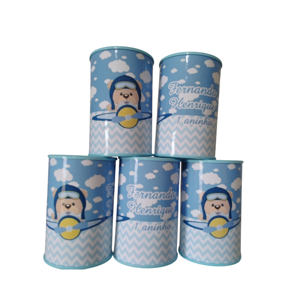 15 Lembrancinha Cofrinho Personalizado Ursinho Aviador - Vários Temas