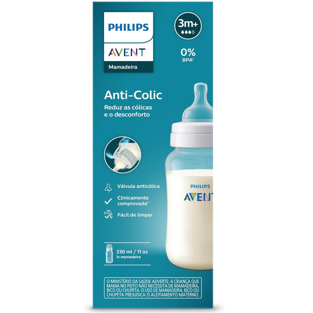1un Mamadeira Anti-Colic Philips Avent 330ml Transparente 3m+‎ em Oferta na Shopee