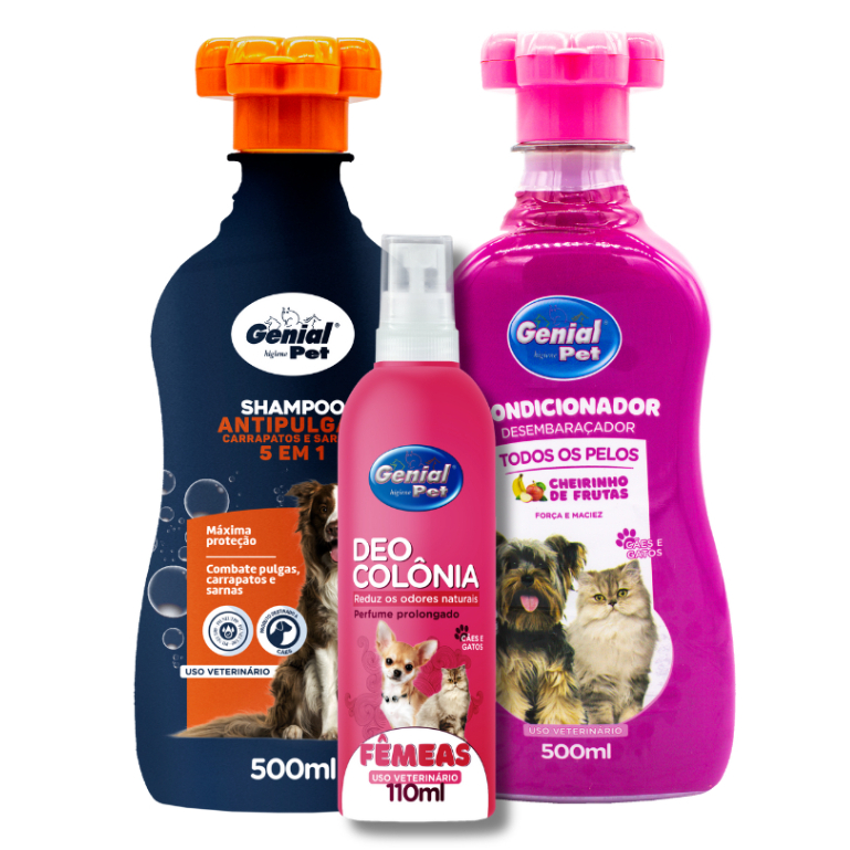 Kit Shampoo Antipulgas, Carrapatos e Sarnas 5 em 1, Condicionador e Deo Colônia para Cães em Oferta na Shopee