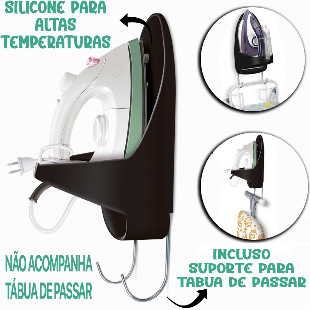 Suporte para Ferro e de Tábua De Passar Roupas de Parede Preto Secalux em Oferta na Shopee