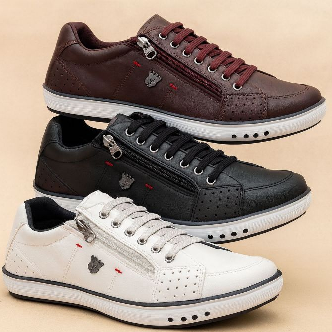 Kit 3 Pares Sapatenis elastico Combo Sapato Casual Tenis estiloso Confortável Ideal Eventos