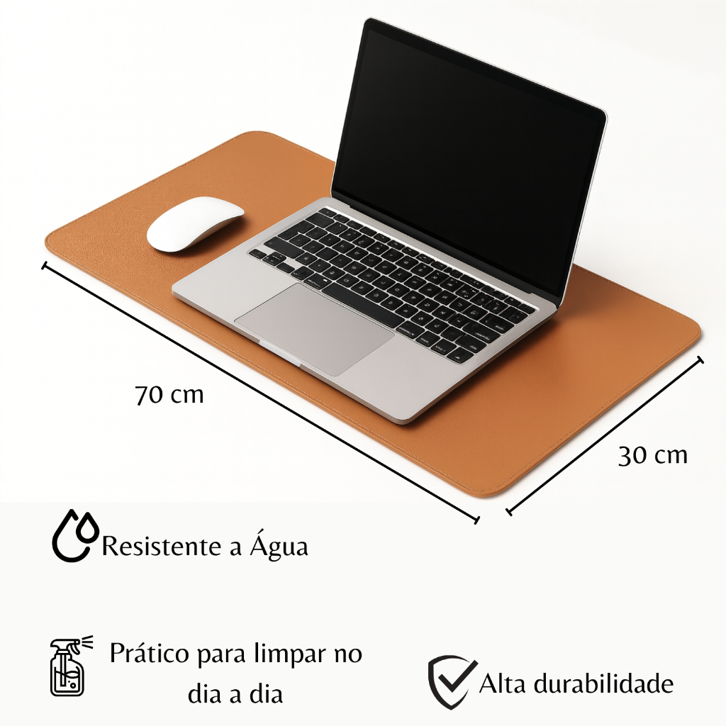 Desk Pad Grande Couro Sintético Caramelo Gamer Office com Borda Costurada