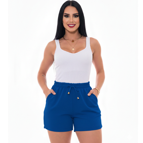 Short Curto Feminino Elastico na cintura com Bolsos Laterais e  Forrado