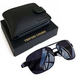 Óculos de Sol + carteira masculina couro legítimo Óculos com proteção UV400 com carteira completa em Oferta na Shopee