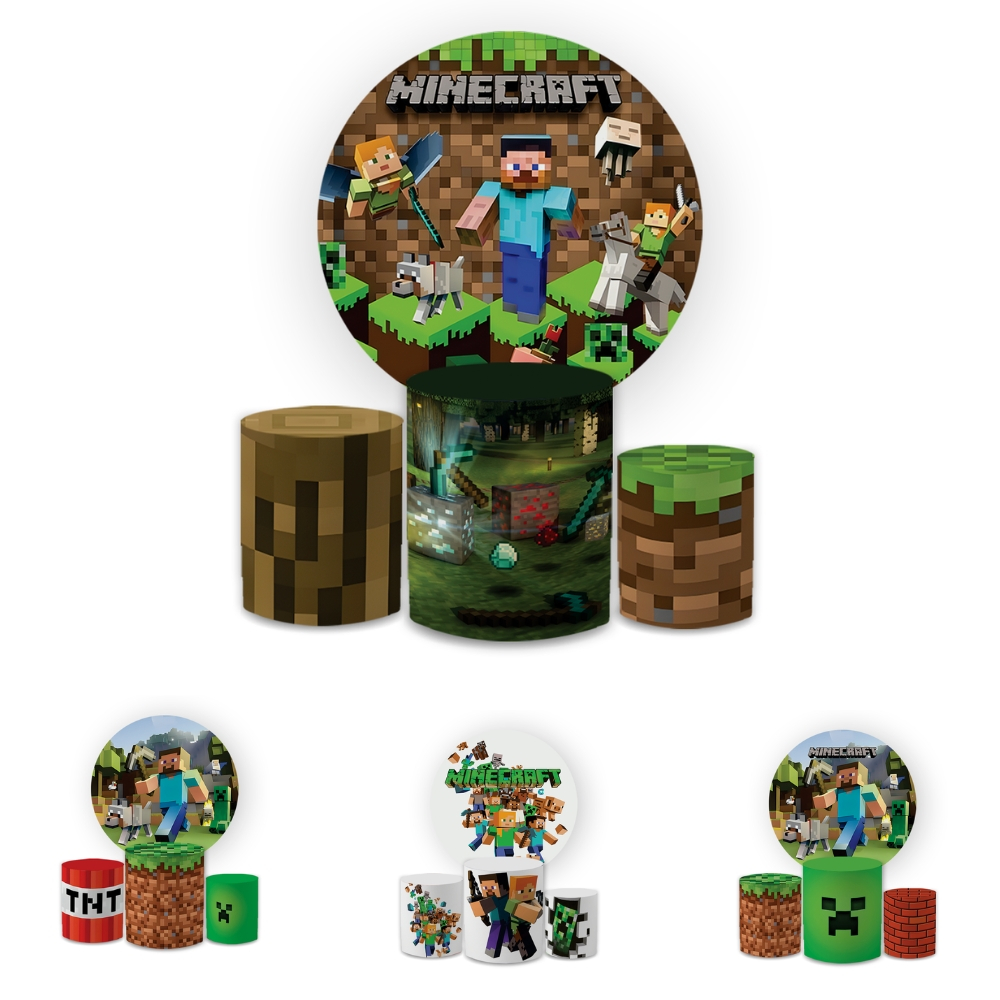 Kit Capas Festiva Painel Cilindros Decoração Aniversario Minicraft Blocos Lançamento Bibi Painéis
