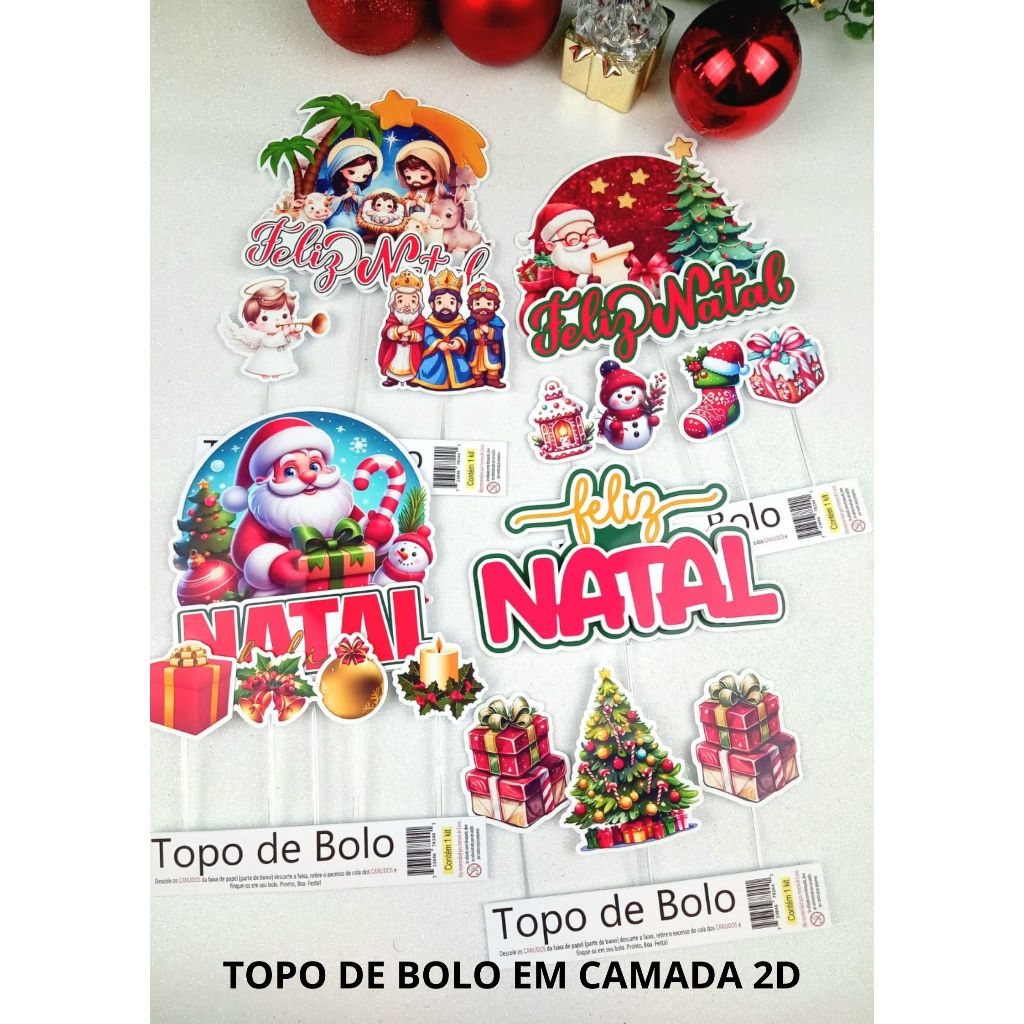 Envio imediato-topo de bolo natalino-feliz natal-sagrada família-papai noel festa atacado decoração confeitaria boleira