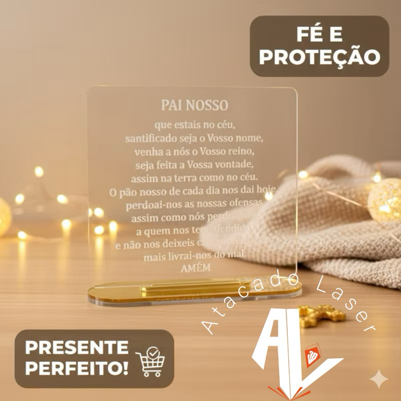 lembrancinha pai nosso - Acrilico espelhado personalizamos a base com escrita ideal para batizado- Acrilico cristal em Oferta na Shopee