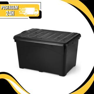 Caixa Organizadora 95 Litros Preta Reforçada Com Trava e Rodinhas Container em Oferta na Shopee