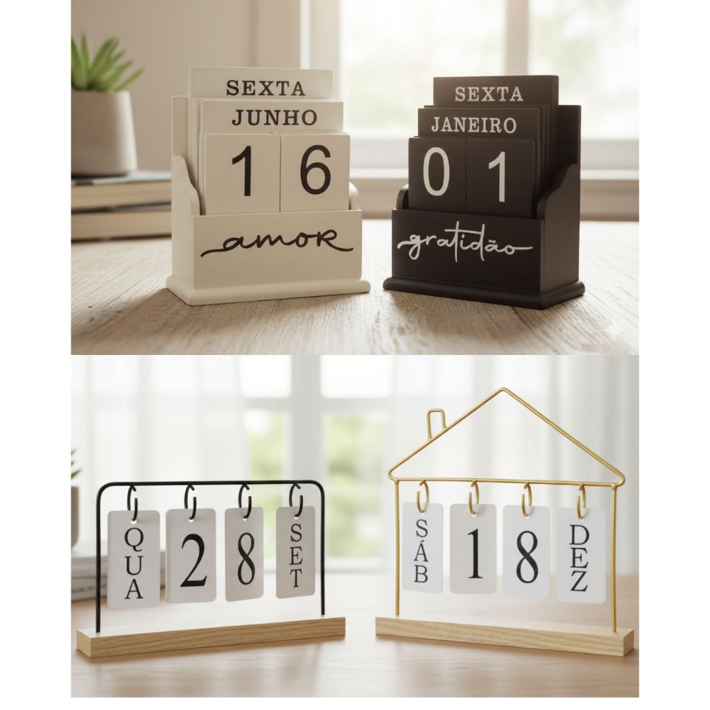 Calendário de Mesa Permanente Diversos Modelos (amor, gratidão, casa e tradicional) em Oferta na Shopee