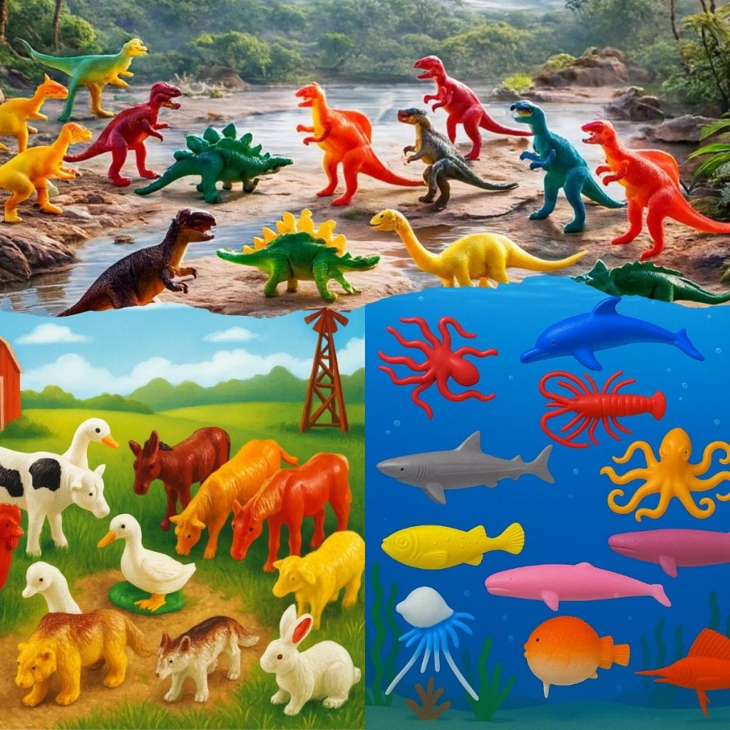 Kit 36 Animais Da Fazenda Marinho Dinossauro Brinquedo Cenário Faz de Conta Infantil Dutoys em Oferta na Shopee
