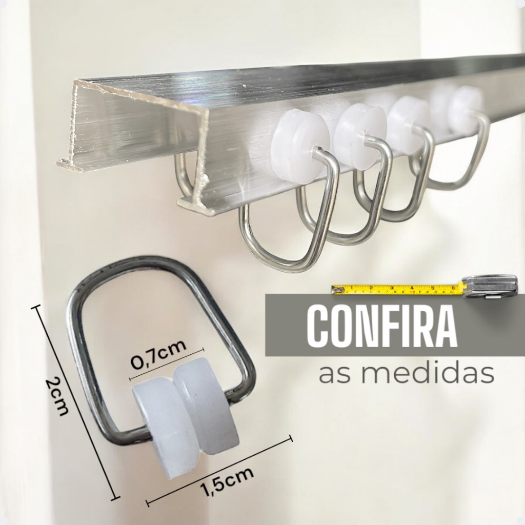 Kit Gancho Rodizio Antigo Ou Terminal  P/ Trilho Cortina Comum Deslizante Tradicional - 20 até 40 Un