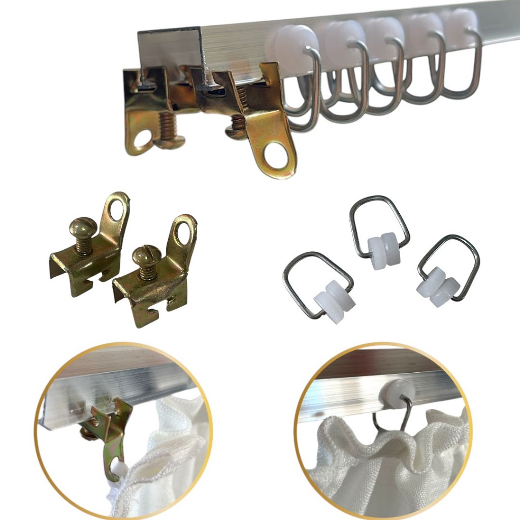 Kit Gancho Rodizio Antigo Ou Terminal  P/ Trilho Cortina Comum Deslizante Tradicional - 20 até 40 Un em Oferta na Shopee