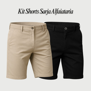 Kit 2 Bermuda Sarja Alfaiataria Masculino Social Sport Fino Shorts Chino Bolso Faca