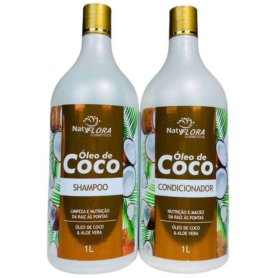 Kit Capilar Óleo de Coco 2 Passos Nutrição e Maciez 1L NatyFlora em Oferta na Shopee