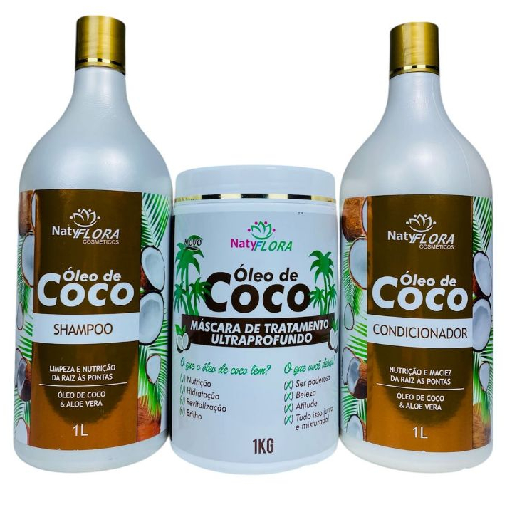 Kit Capilar Óleo de Coco Hidratação e Brilho 1L 3 Passos NatyFlora em Oferta na Shopee