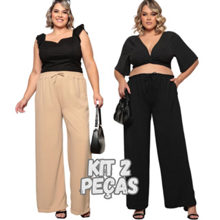 Kit 2 Calça Feminina Plus Size Pantalona de Amarrar em Oferta na Shopee