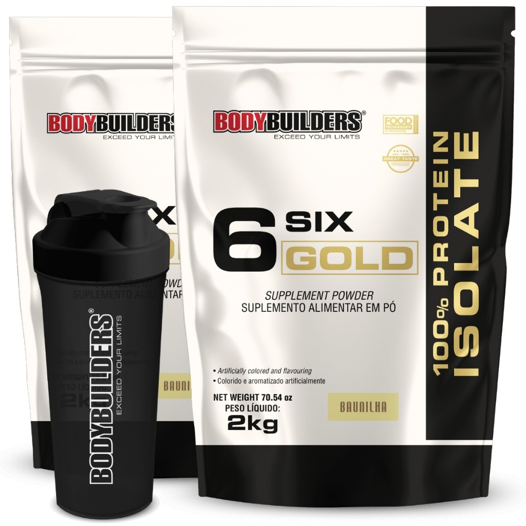 Kit 2x Whey Protein Isolado Six Gold 2kg 100% + Coqueteleira - Bodybuilders em Oferta na Shopee