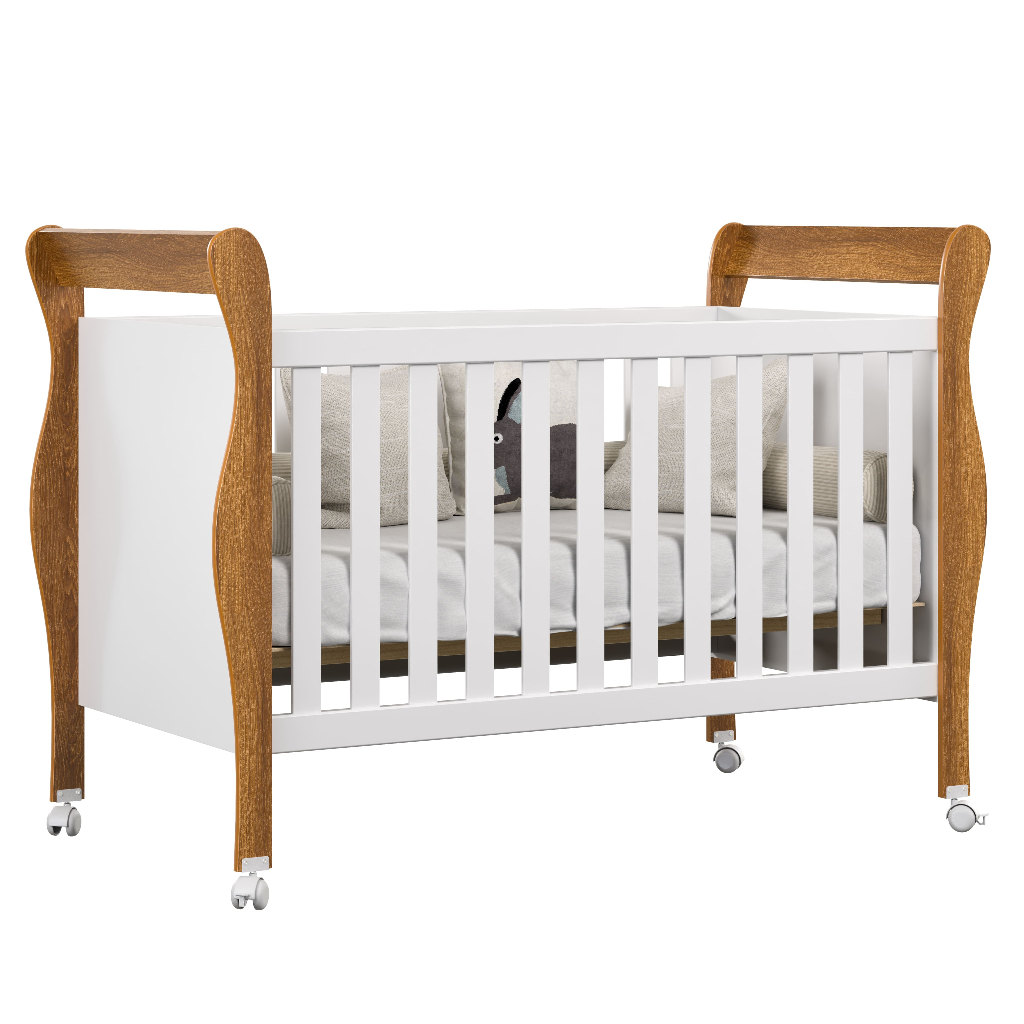 Berço 3 em 1 Americano Slim 100% MDF com Grade Removível Mini Cama e Suporte para Mosquiteiro