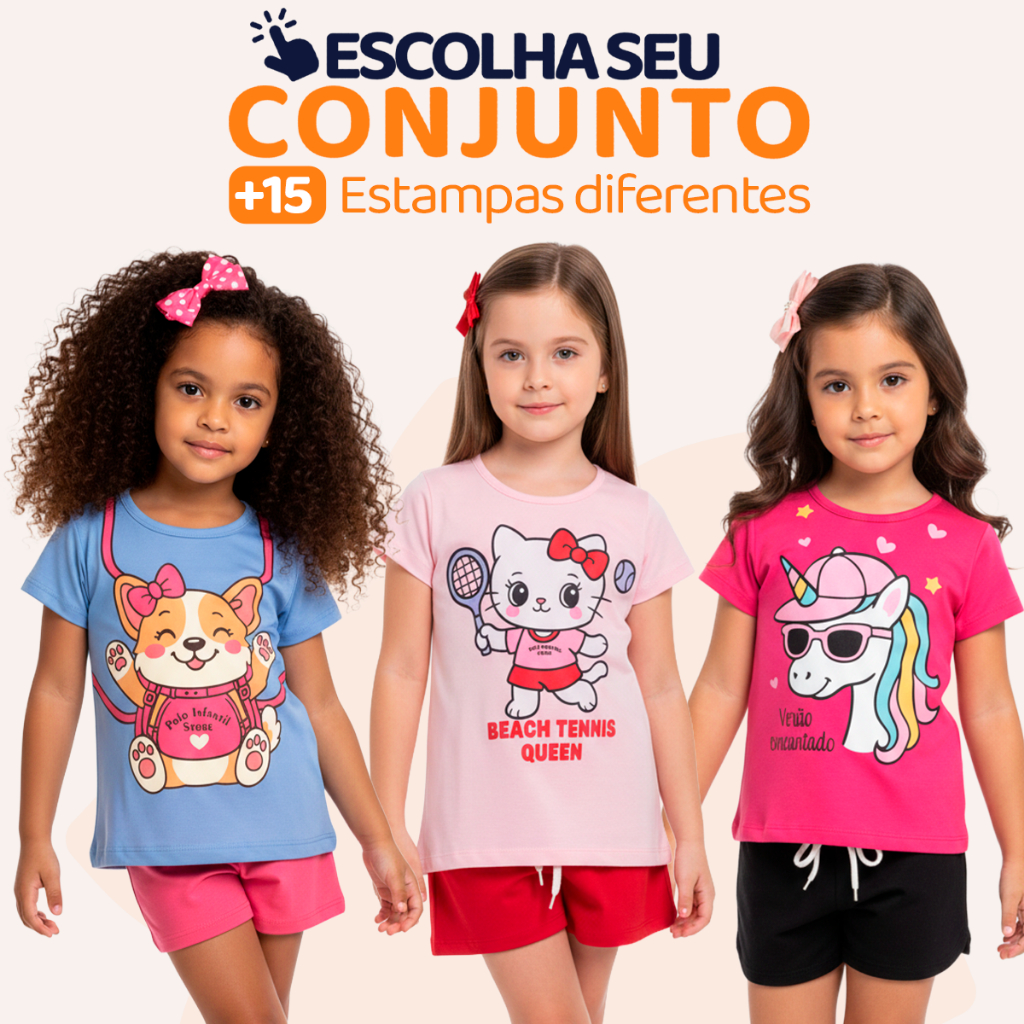Escolha Seu Conjunto Infantil De Menina Verão Estilosa Calor Blusa Manga Curta E Shorts Em Algodão Tamanhos 2 a 10 L04 em Oferta na Shopee