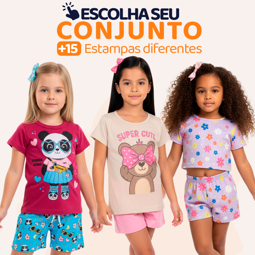 Escolha Seu Conjunto Infantil De Menina Verão Blusa Manga Curta E Shorts Roupa de Menina para Calor Tamanhos 2 a 10 L04 em Oferta na Shopee