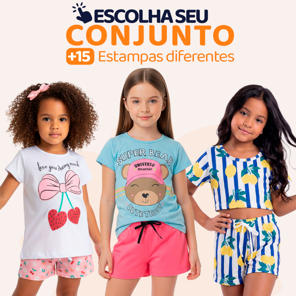 Escolha Seu Conjunto Infantil De Menina Verão Blusa Manga Curta E Shorts Roupa de Menina em Algodão Tamanhos 2 a 10 L04 em Oferta na Shopee