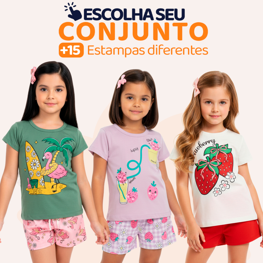 Escolha Seu Conjunto De Menina Infantil Verão Blusa Manga Curta E Shorts Roupa Infantil Feminina Tamanhos 2 a 10 L04 em Oferta na Shopee