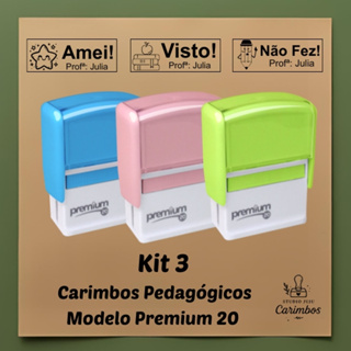 kit com 3 carimbos pedagógicos / professores com personagens  - Premium 20 em Oferta na Shopee