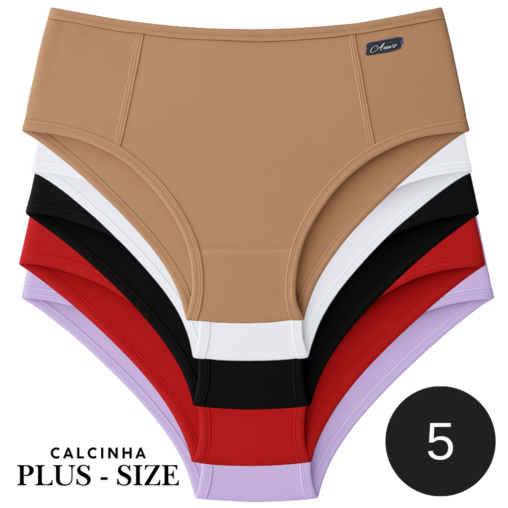 Kit Calçola Calcinha Cós Alto Plus Size Lateral Larga
