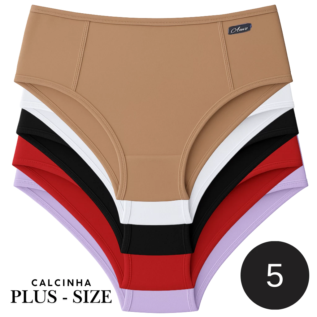 Kit Calçola Calcinha Cós Alto Plus Size Lateral Larga