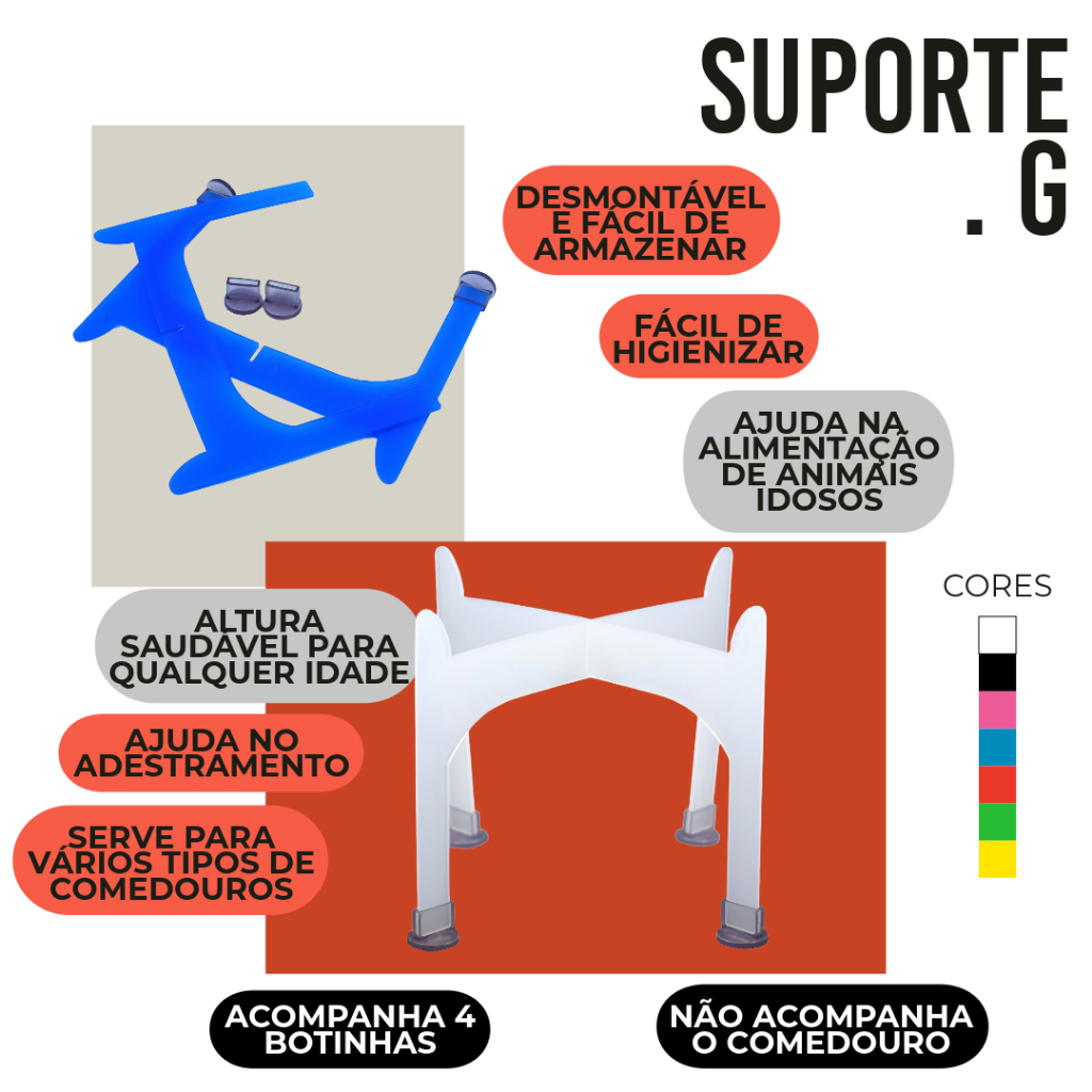 Suporte Elevado Conforto Color G para Comedouros 1500ml Alto Ergonômico  Articular Prático BPA Free