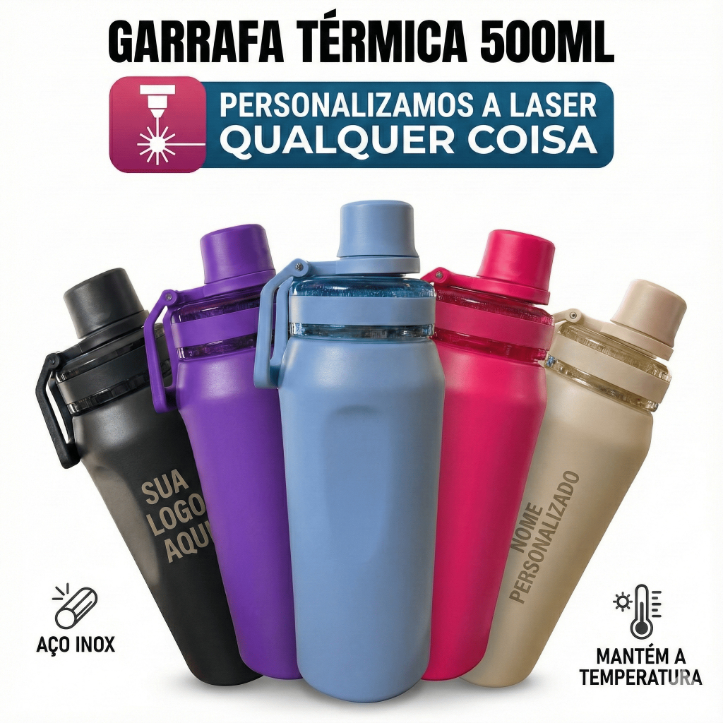Garrafa Térmica Inox 350ml 500ml 750ml com Alça Personalizada Com Nome Logo Time em Oferta na Shopee