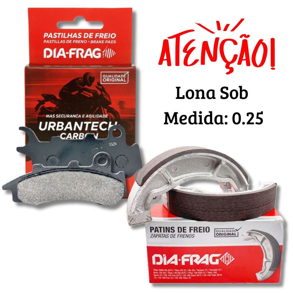 Kit Pastilha e Lona Cg 160 Fan / Cg 160 Titan Combi Brake 2018-2024 Medida 0.25 Diafrag