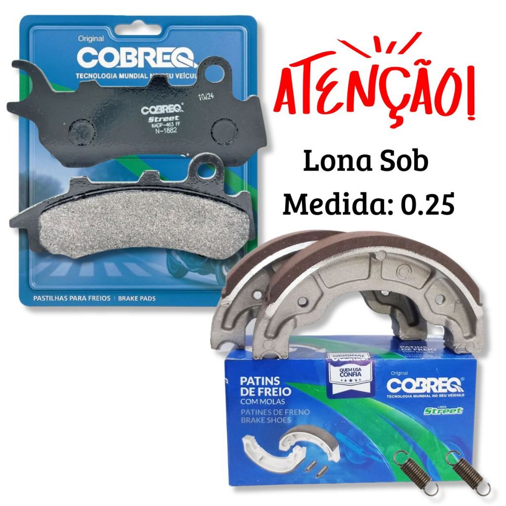 Kit Pastilhas e Lonas de Freio Cg 160 Titan / Cg 160 Fan Combi Brake Sob Medida 0.25 Cobreq em Oferta na Shopee