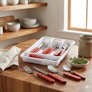 Faqueiro Jogo de Talheres Cabo em Madeira com Bandeja Organizadora 24 peças em Oferta na Shopee