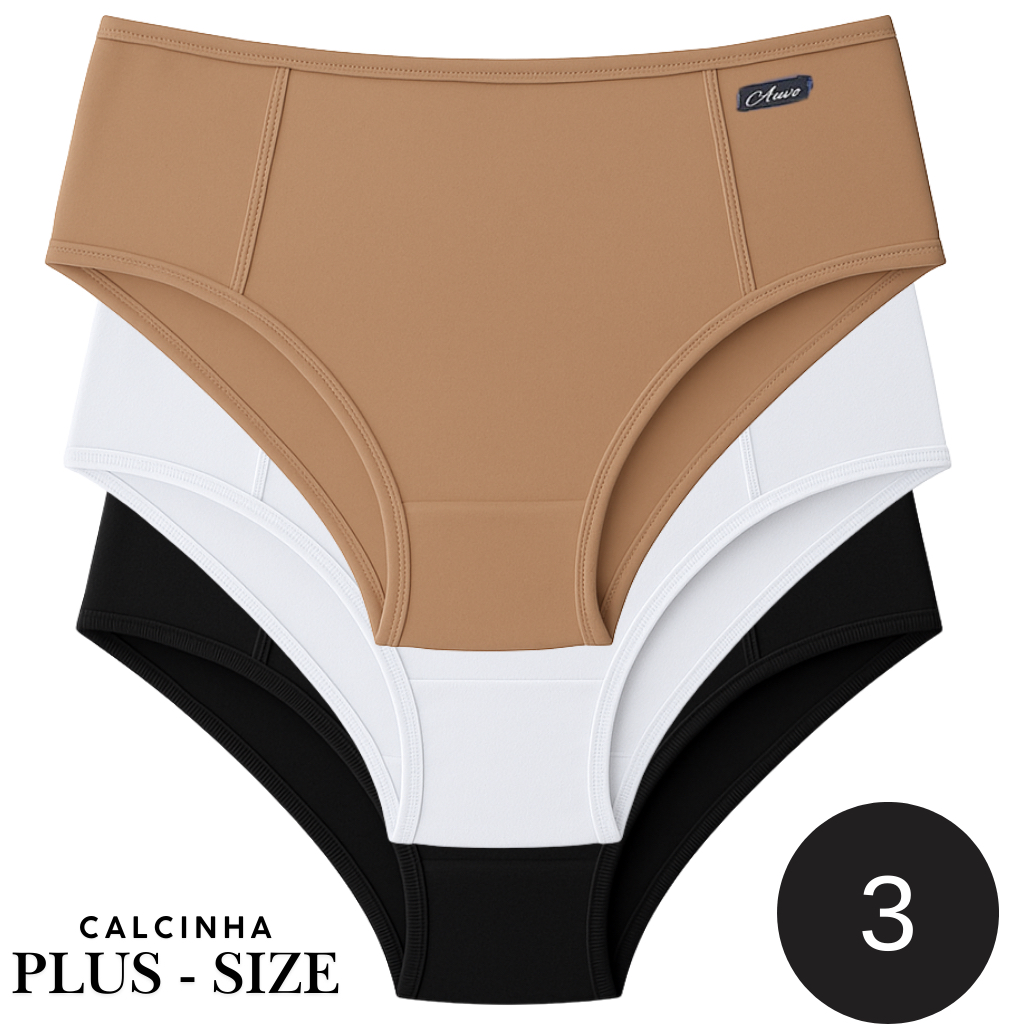 Kit Calcinhas Plus Size Feminina Cós Alto Lateral Larga Conforto Dia a Dia