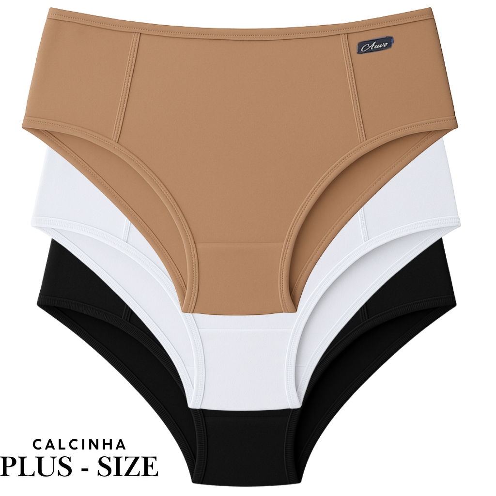 Calcinha Plus Size Cós Alto Em Tecido de Legging Fitness