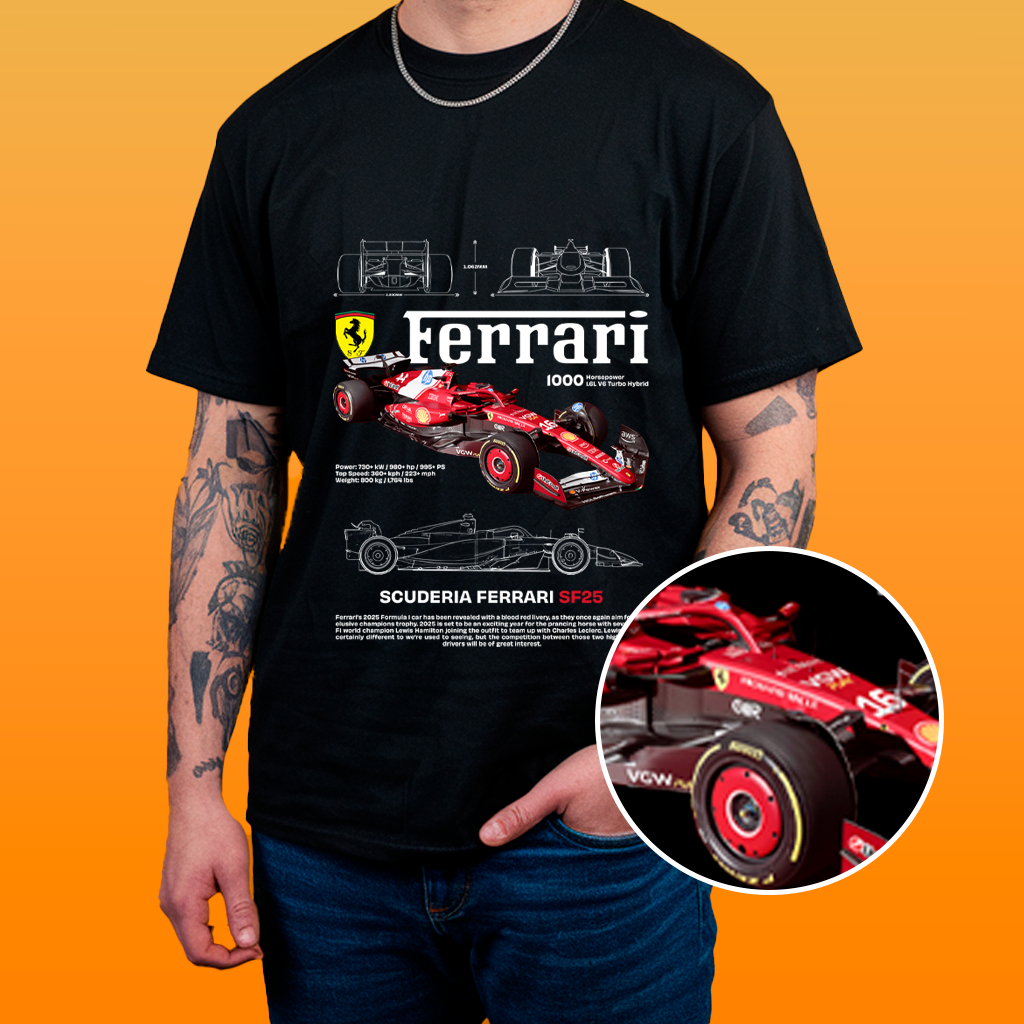 Camisa Estampa de Carro - Ferrari 5 Algodão 30.1