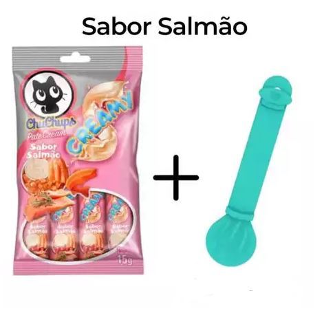 Petisco Cremoso para Gatos Churu Chups Salmão – 4 Unidades + Colher de Brinde (Cor Sortida)