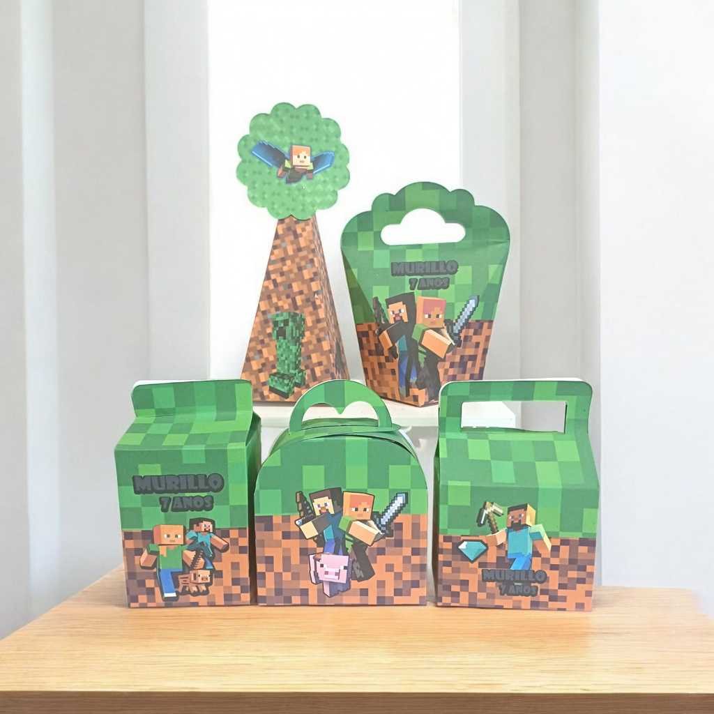 Kit Caixinhas Personalizadas com nome e idade Minecraft  Festa Aniversário Lembrancinhas