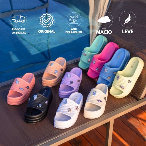 Chinelo Slide Nuvem Conforto e Estilo - Original Com Pins Exclusivos chinelo feminino confortável chinelo para dia a dia