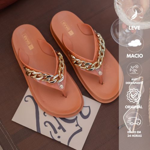 Chinelo Feminino Nuvem com Corrente Dourada Blogueira Verão Sandália Rasteira Papete Confortável em Oferta na Shopee