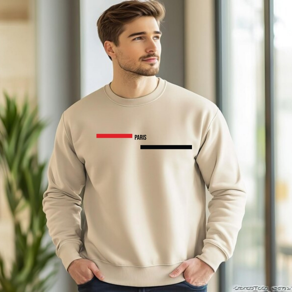Moletom Gola Careca Suéter Flanelado Elegante Lançamento  Paris