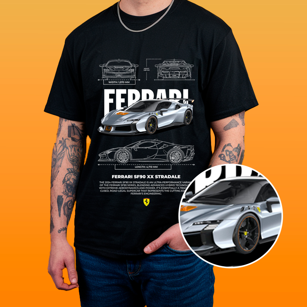 Camisa Estampa de Carro - Ferrari 8 Algodão 30.1