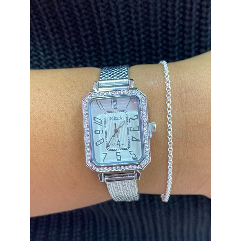 Relógio Cravejado prata Ref 4527 / Pulseira Elo português prata 925