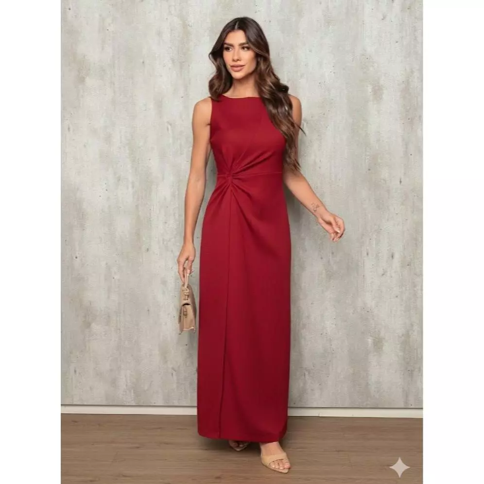 Vestido longo elegante transpassado com nó fenda atras — imagem 1