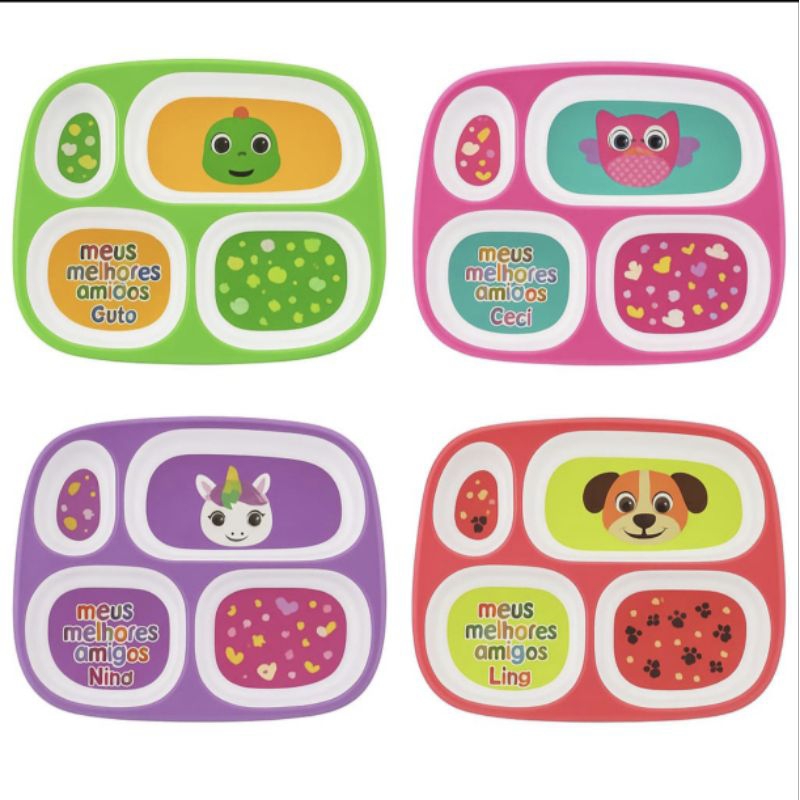 Kit Alimentação bebe/ prato com Divisória + Talheres inox + Escova + Garrafa em Oferta na Shopee