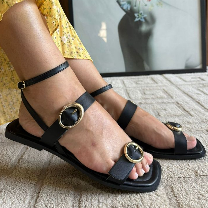 Sandalia Feminina Rasteirinha Duas Fivelas Ajustável Confortável Tendencia Moda Verão